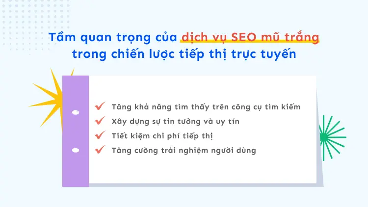 Tầm quan trọng của dịch vụ SEO mũ trắng trong chiến lược tiếp thị trực tuyến Tầm quan trọng của dịch vụ SEO mũ trắng trong chiến lược tiếp thị trực tuyến