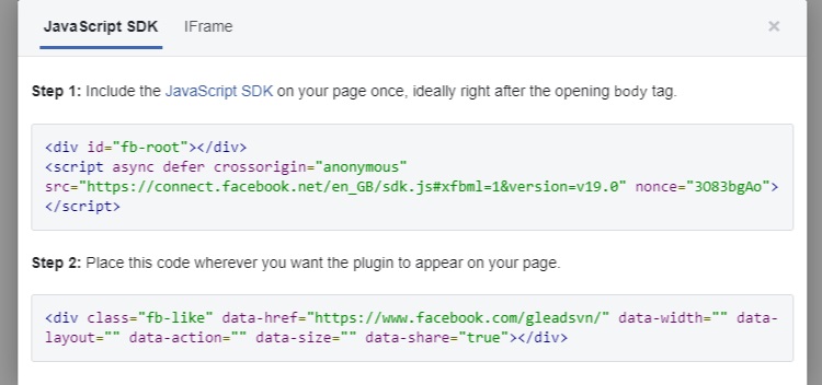code chèn facebook vào website