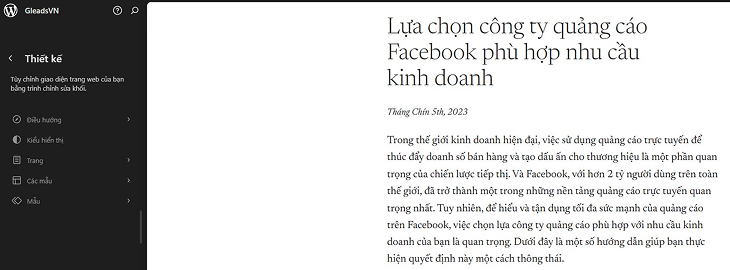 Cấu hình trang web về thiết kế, nội dung,...