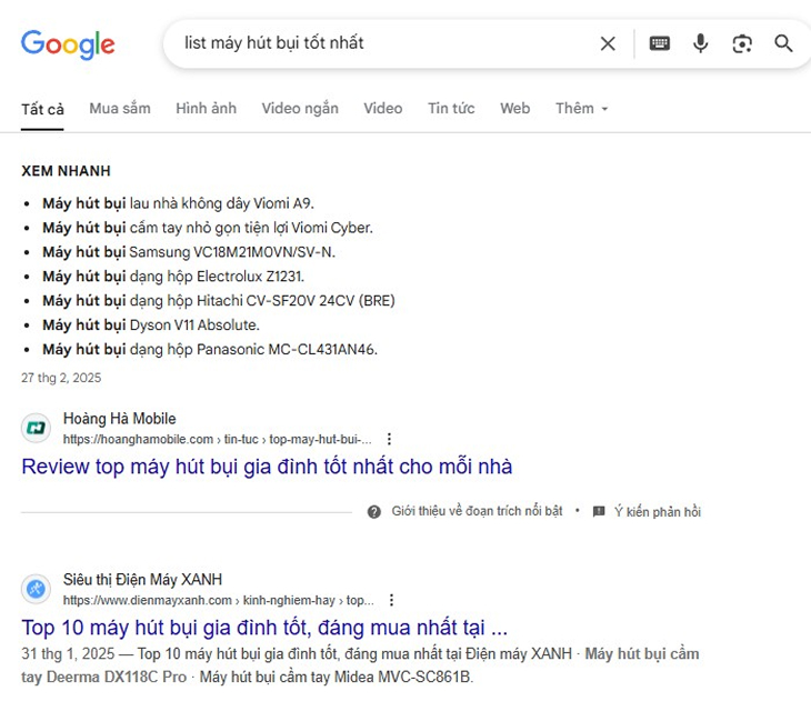 Kết quả SERPs với Commercial Investigation Search Intent