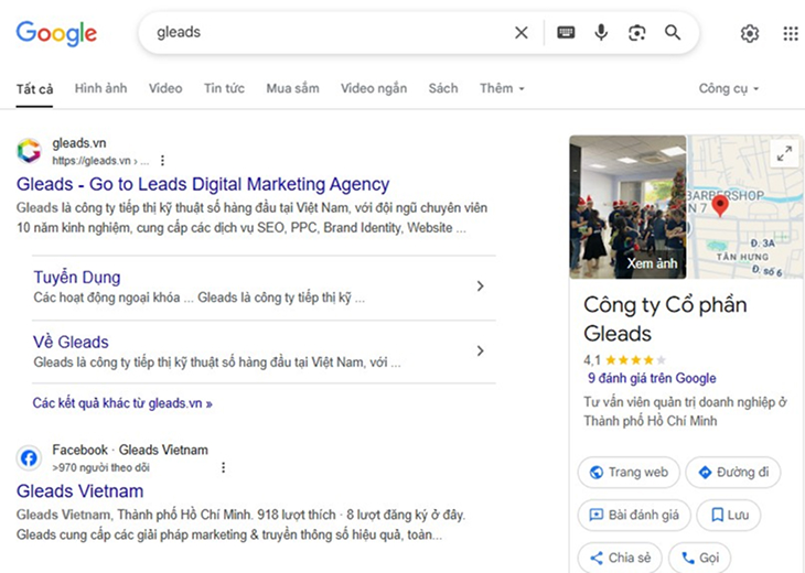 Kết quả SERPs với Navigational Search Intent