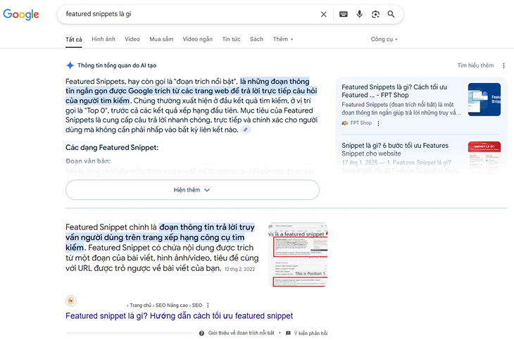 Kết quả User Intent Google với Informational Search Intent