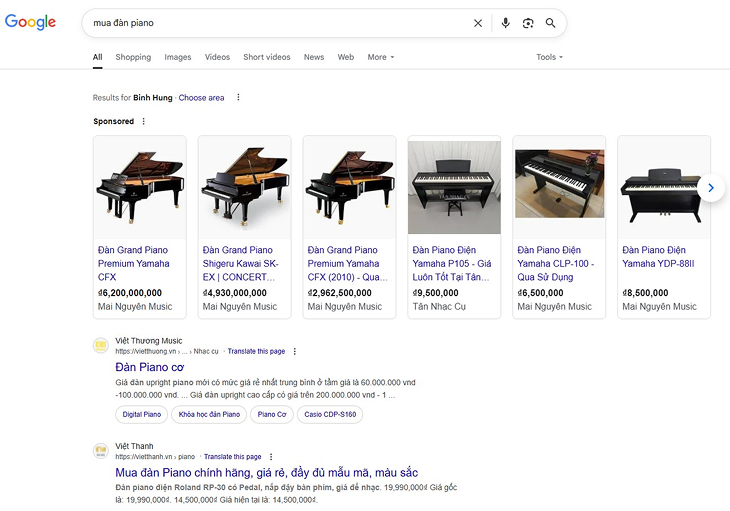 Kết quả SERPs với Transactional Search Intent