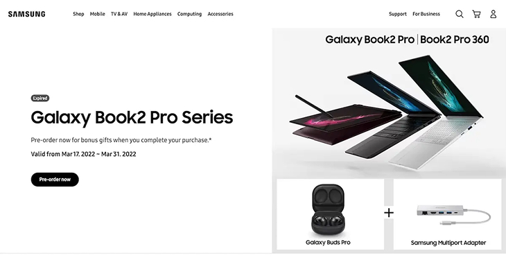 Mẫu Landing page ra mắt sản phẩm (Product Launch Page) (Nguồn: Samsung)