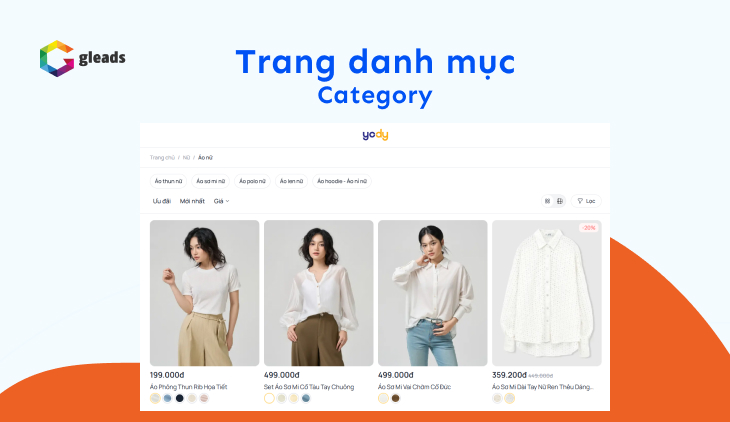 Website thời trang nữ chia thành các danh mục “Áo thun nữ”, “Áo sơmi nữ”, “Áo polo nữ”,...