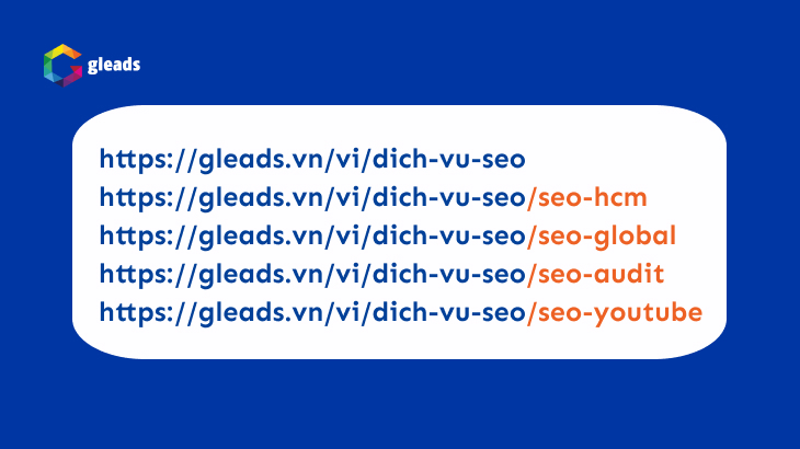 URL dạng silo thể hiện các trang Dịch vụ SEO cụ thể - phân cấp thấp hơn của trang Dịch vụ SEO tổng thể
