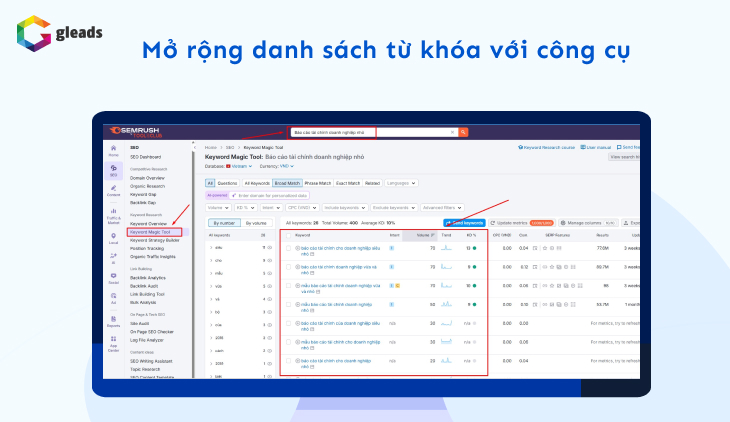 Mở rộng bộ từ khóa bằng cách tìm từ khóa google