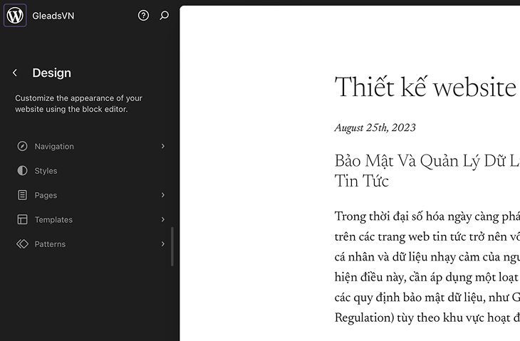 Chỉnh sửa giao diện web WordPress bằng FSE