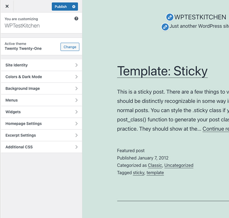 Chỉnh sửa với các tùy chọn của WordPress Theme Customizer
