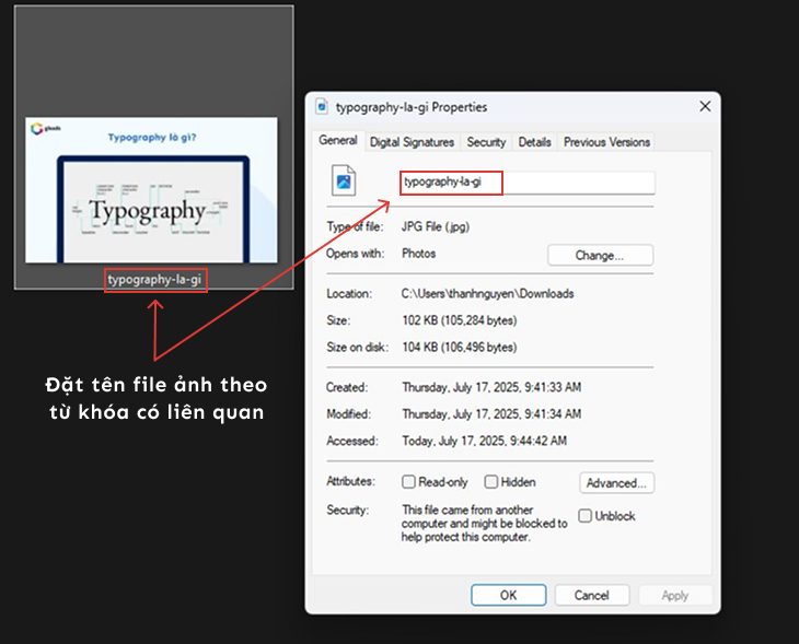 Đặt tên file theo từ khóa có liên quan để tối ưu hình ảnh chuẩn seo