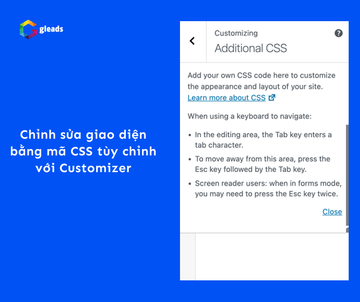 Chỉnh sửa giao diện bằng mã CSS tùy chỉnh với Customizer